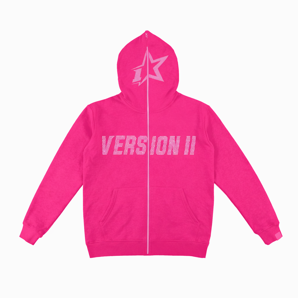 1 of None Rhinestone Zip Up Hoodie - Pink