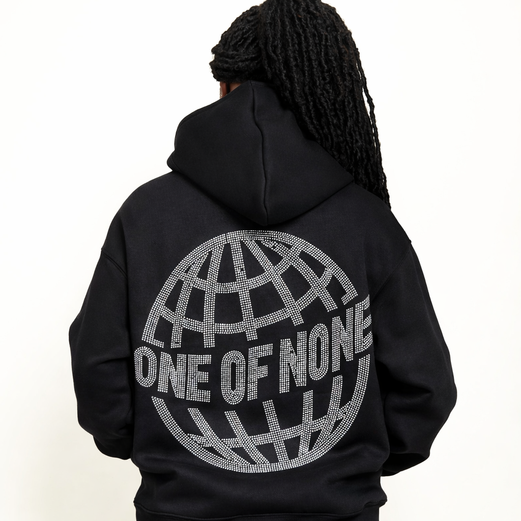 1 of None Rhinestone Zip Up Hoodie - Black