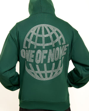 1 of None Rhinestone Zip Up- Forest Green